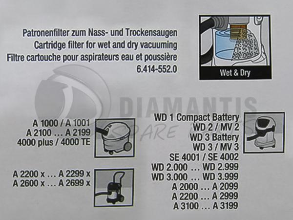 Filtre à cartouche pour aspirateurs Karcher WD 2 / WD 3 / WD 2200